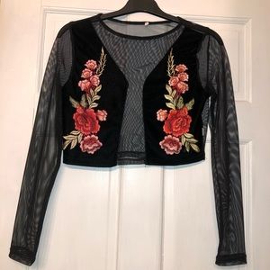 Long sleeve mesh crop top